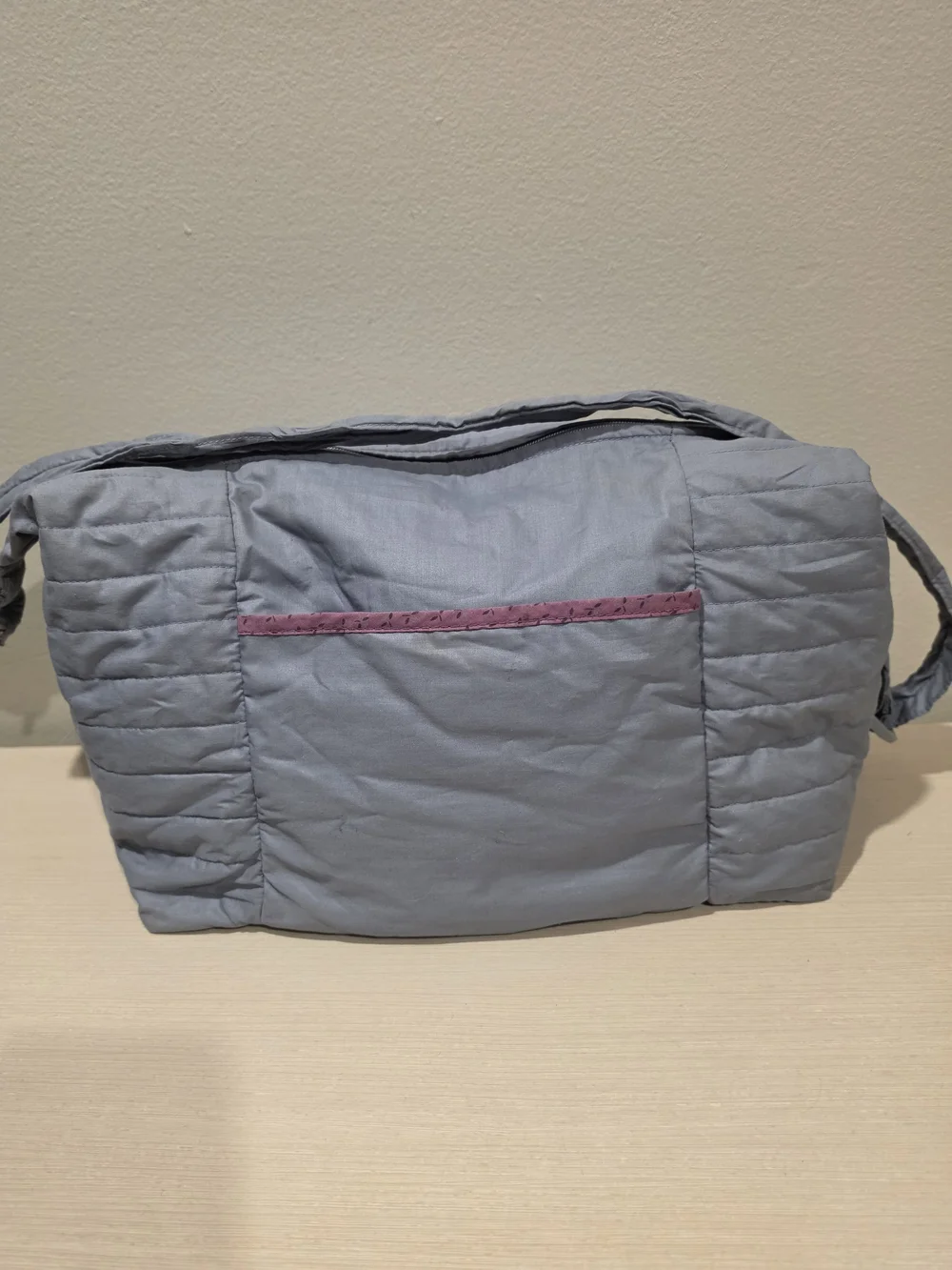 VTG 1985 Fisher Price Quilted Diaper Bag Set Slate Gray Burgundy Heart